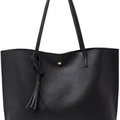 Ladies Handbag, Black Tote Bag for Ladies, Handbags for Women Soft Leather Large Capacity Waterproof Modern Handbag for Work School Shopping Leisure
