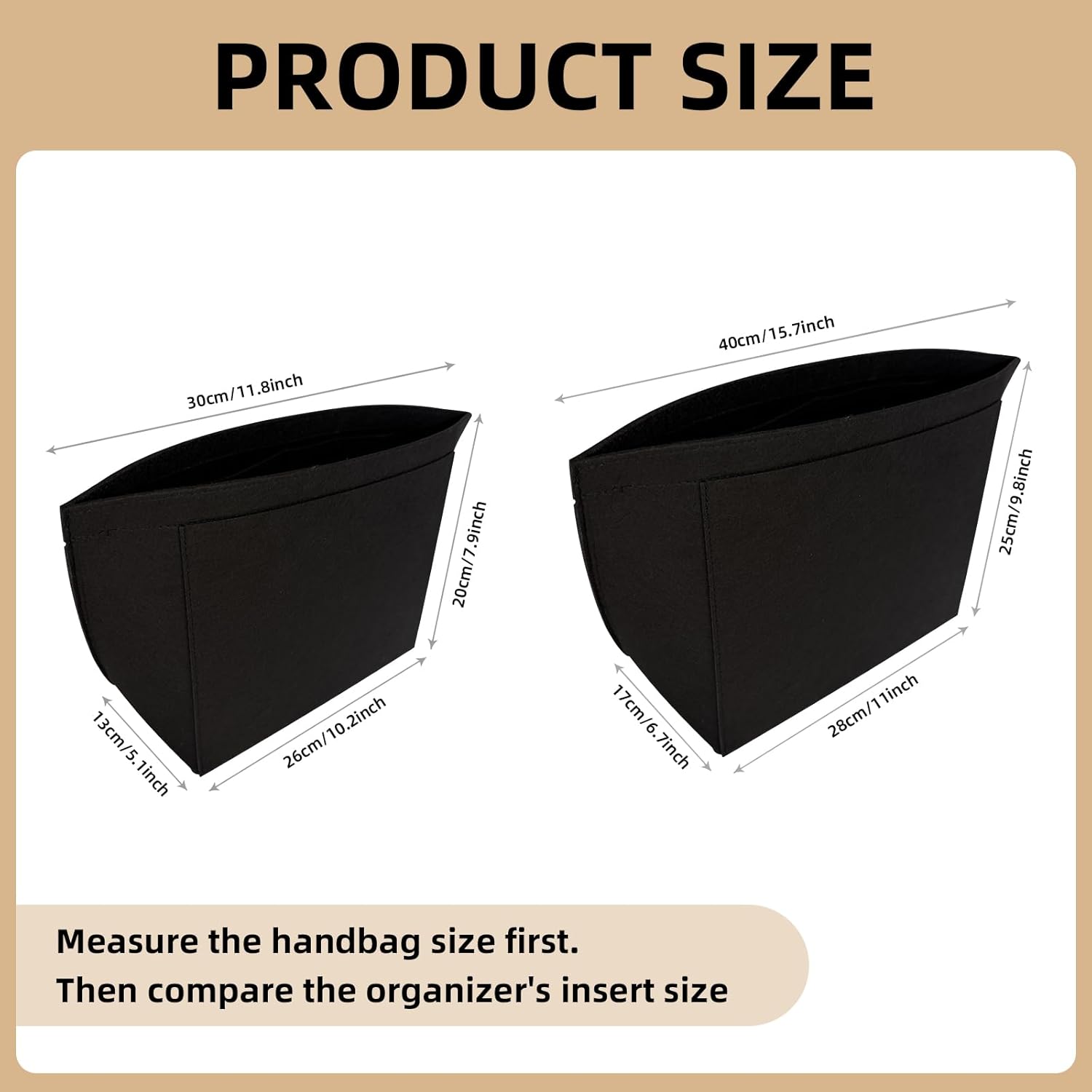 Bag Organiser, Tote Bag Organizer Insert With Zipper ,Purse Insert Organizer, Multi Pocket Felt Handbag Wallet Organizers, Folding Handbag Felt Insert For Bag Organizer Insert for Longchamp (Black, L)