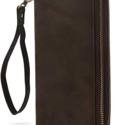 LUUFAN Men's Genuine Leather Long Wallet with Zipper Pocket Vintage Bifold Checkbook Purse