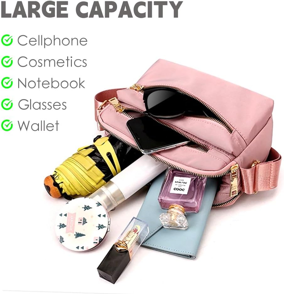 GAOHUI Cross Body Bag for Women, Multi Pocket Handbags & Shoulder Bags Waterproof Nylon Anti Theft Messenger Bag for Travel Shopping Appointment Daily