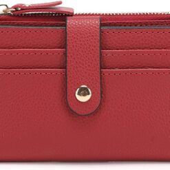Wallet for Woman, Slim Credit Card Wallets Small Wallet with Buckle Zipper Slim Wallet Purse (Red)
