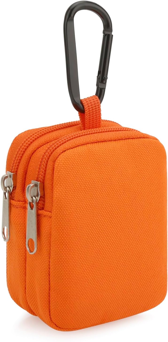 Mini Pouch Coin Purse Small Organizer Bag for Phone Charger, Airpods, Cables, Cards, Keys, Travel Gadget Bag Wallet Zipper Pocket with Hook (Orange)