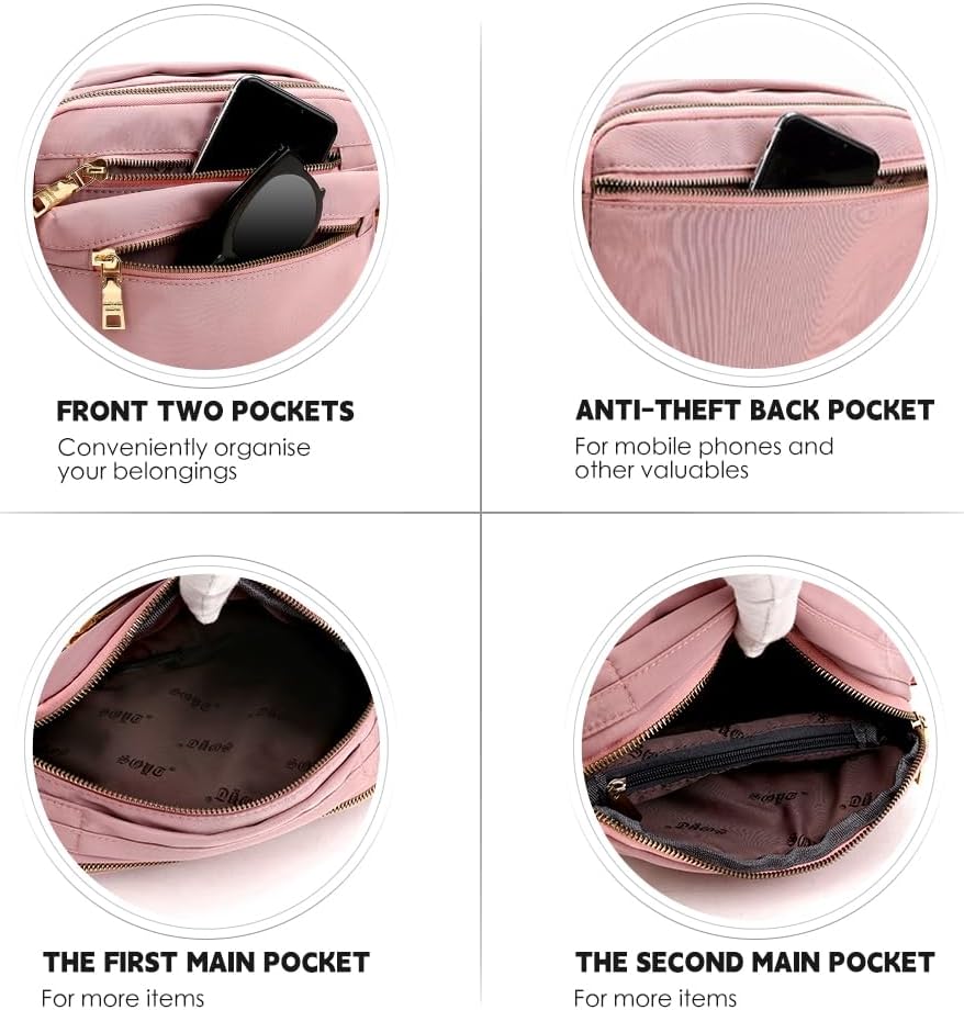 GAOHUI Cross Body Bag for Women, Multi Pocket Handbags & Shoulder Bags Waterproof Nylon Anti Theft Messenger Bag for Travel Shopping Appointment Daily