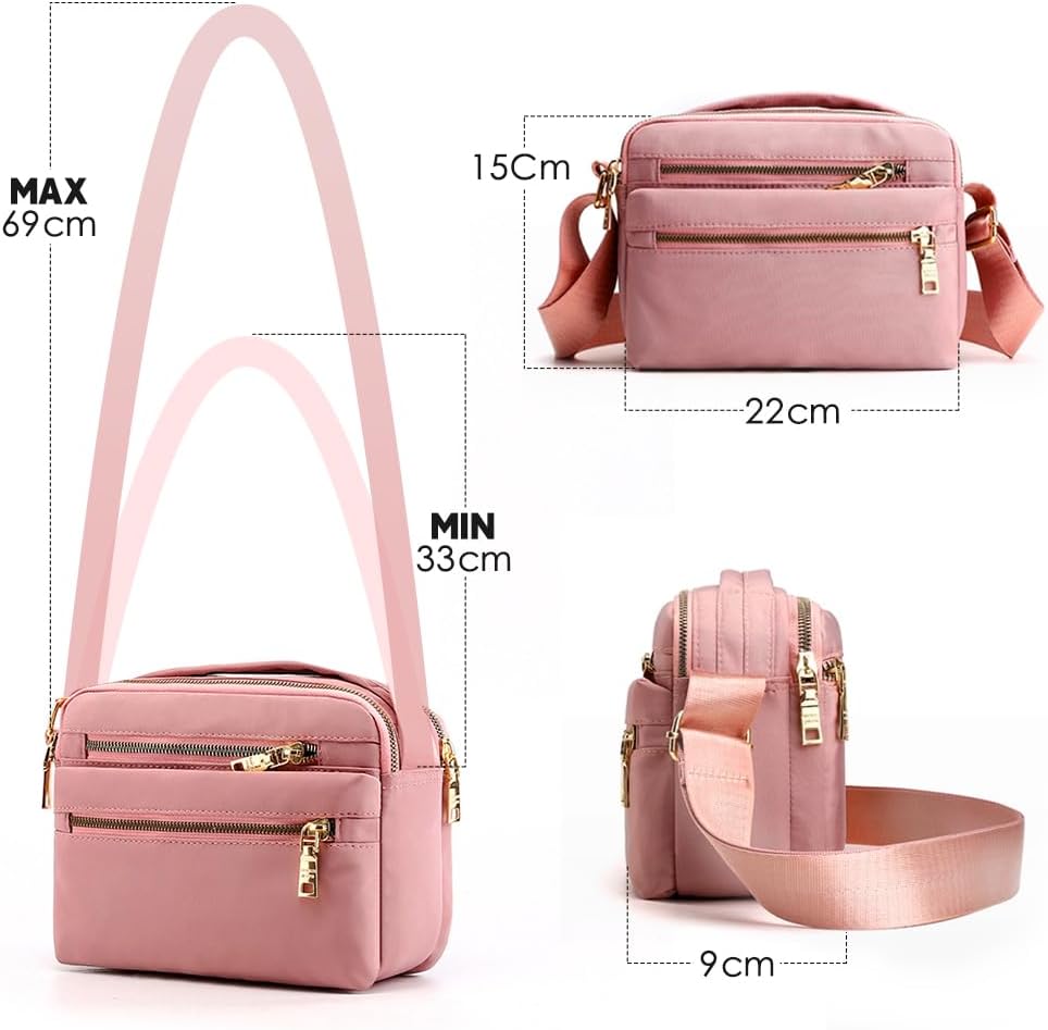 GAOHUI Cross Body Bag for Women, Multi Pocket Handbags & Shoulder Bags Waterproof Nylon Anti Theft Messenger Bag for Travel Shopping Appointment Daily