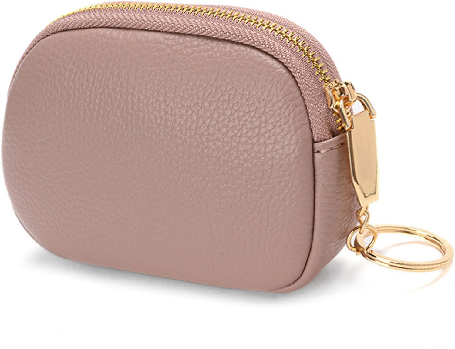 Women Small Coin Pouch Purses Mini Leather Change Wallet Women Zipper Pocket with Keychain (Pink)