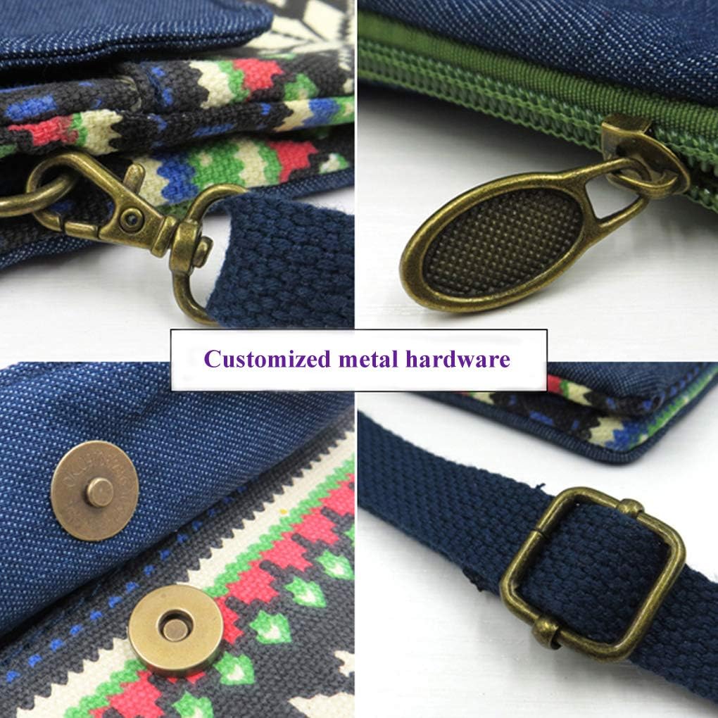 KXF Cell Phone Pouch Purse Wallet Canvas Zipper Ethnic Style Small Crossbody Messenger Bag Mini Shoulder Bag with Adjustable Shoulder Strap for Women Girls