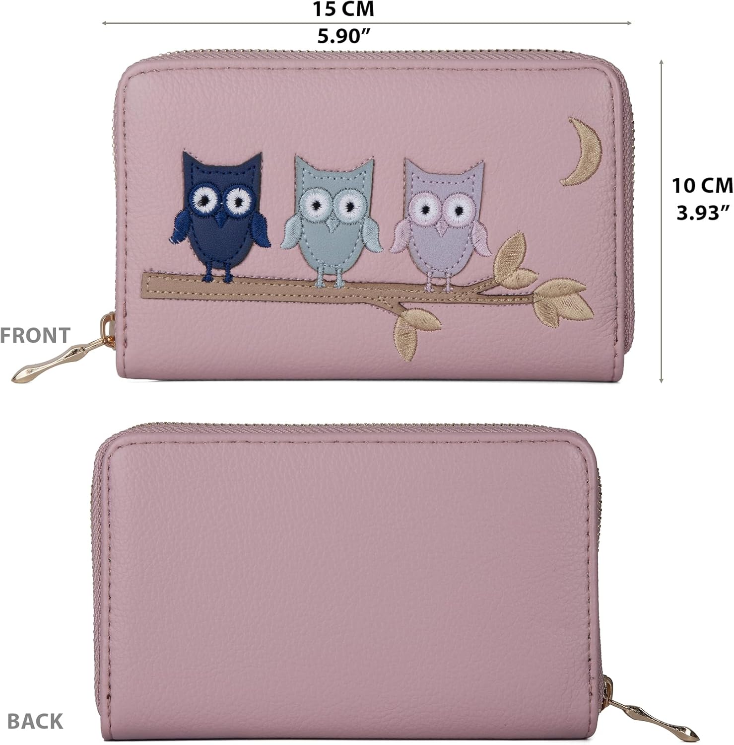 Woodland Leathers Italian Designed Women's Wallets, Card Cases & Money Organisers, Roomy, Super Soft and Fancy Ladies Purse Clutch, Multi Compartment Card Organiser Purse (Owls Pink)