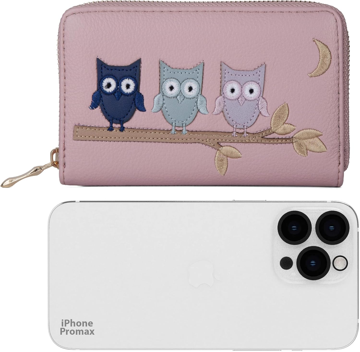 Woodland Leathers Italian Designed Women's Wallets, Card Cases & Money Organisers, Roomy, Super Soft and Fancy Ladies Purse Clutch, Multi Compartment Card Organiser Purse (Owls Pink)