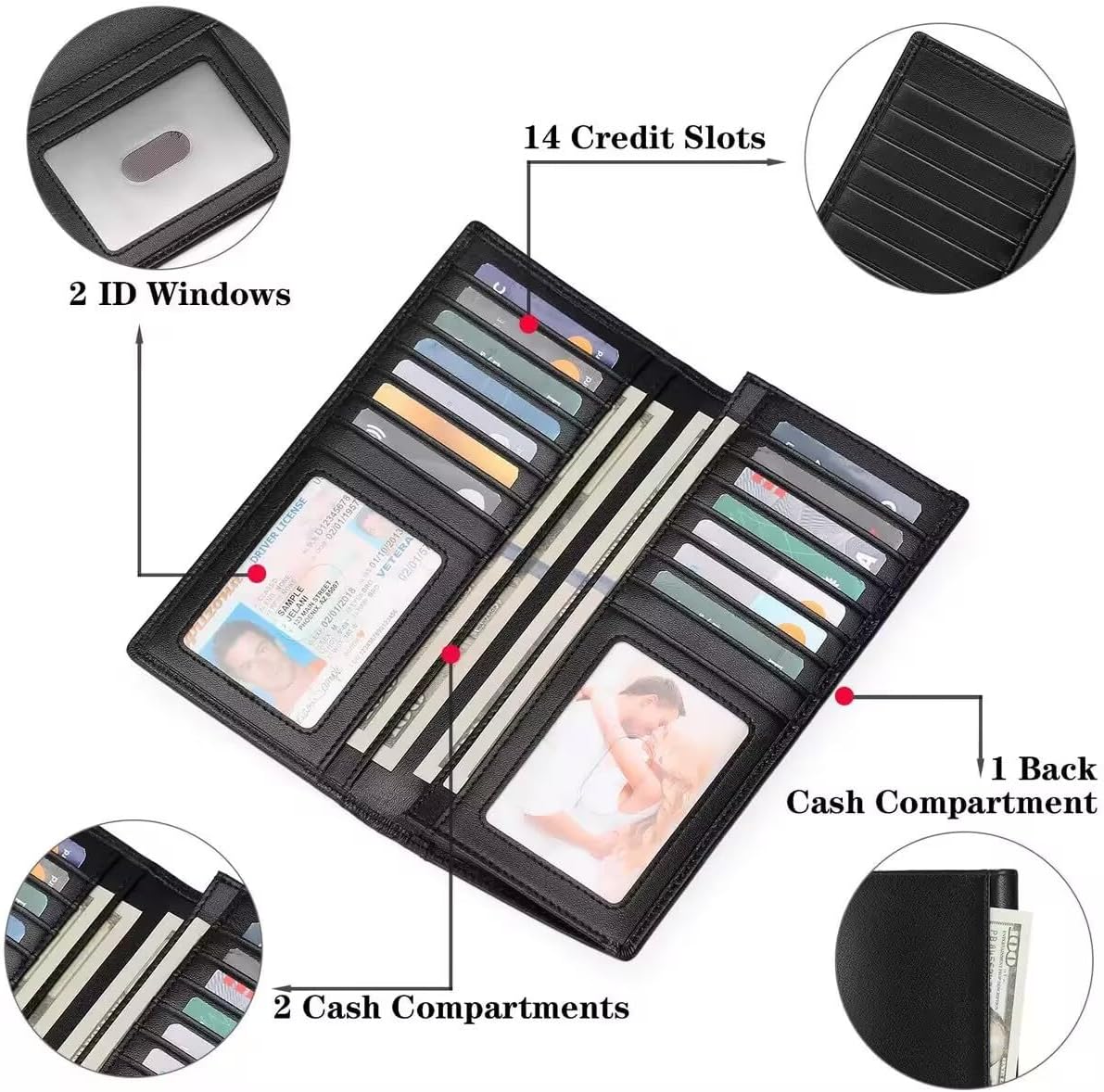 Men Wallet Genuine Leather Long Wallet RFID Blocking Slim Wallet Card Holder Bifold Purse