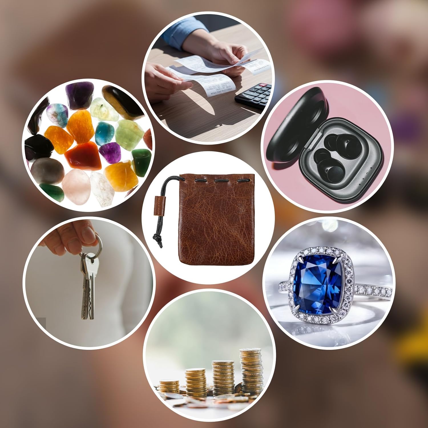 Leather Drawstring Pouch, Cowhide Storage Bag Small Waterproof Leather Pouch Vintage Jewelry Coin Purse, Wallet Gift (Small)