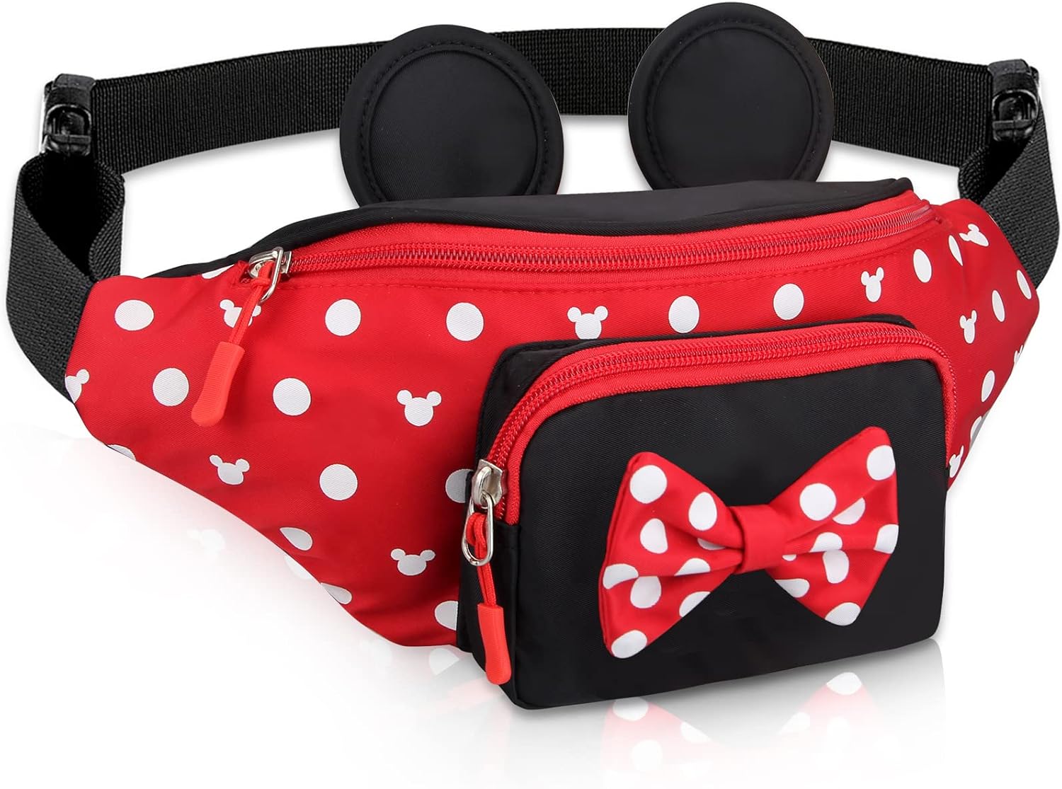 Disney Minnie Mouse Fanny Pack for Women, Travel Waist Bag with Mouse Ears, Teen Girls Belt Pack, Outdoor Hiking Bum Bag