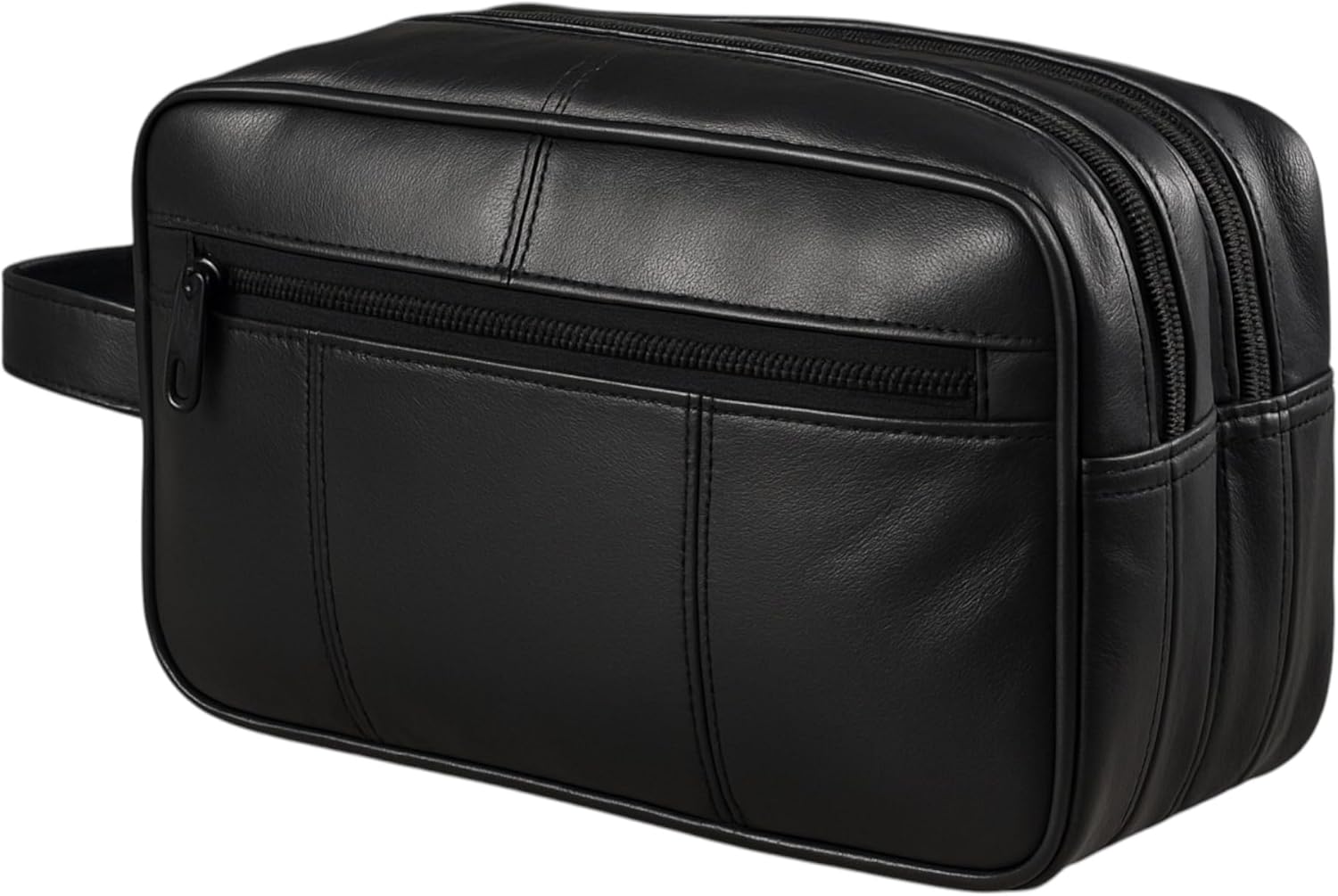 Mens Large Genuine Leather Travel Overnight Wash Gym Toiletry Shaving Bag 3520 Black