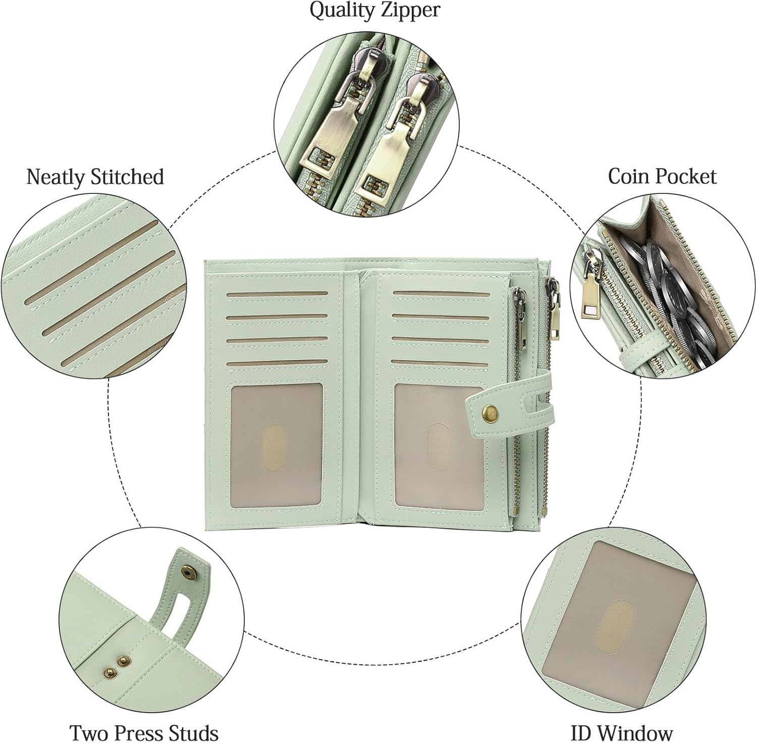 GAEKEAO Small Purses for Women RFID Blocking Leather Trifold Ladies Purses Credit Card Holder Case with ID Window