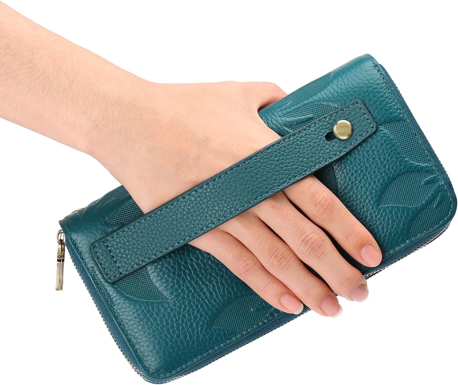 GAEKEAO Purses for Women Double Zipper Phone Clutch RFID Blocking Vegan Leather Wristlet Purse Large Capacity Long Credit Card Holder with Grip Hand Strap