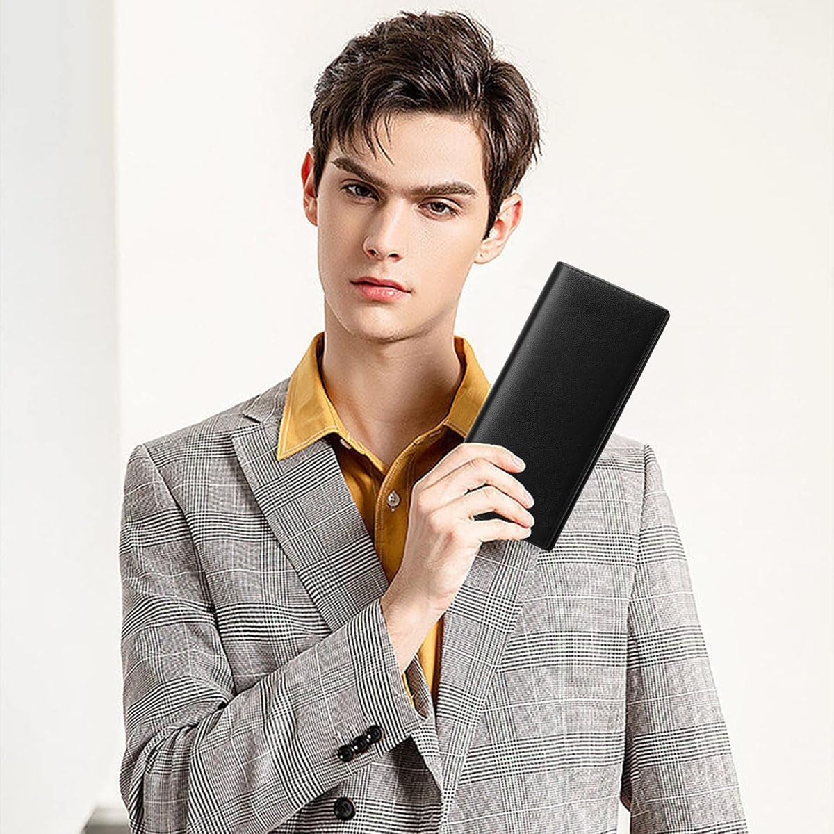 Men Wallet Genuine Leather Long Wallet RFID Blocking Slim Wallet Card Holder Bifold Purse