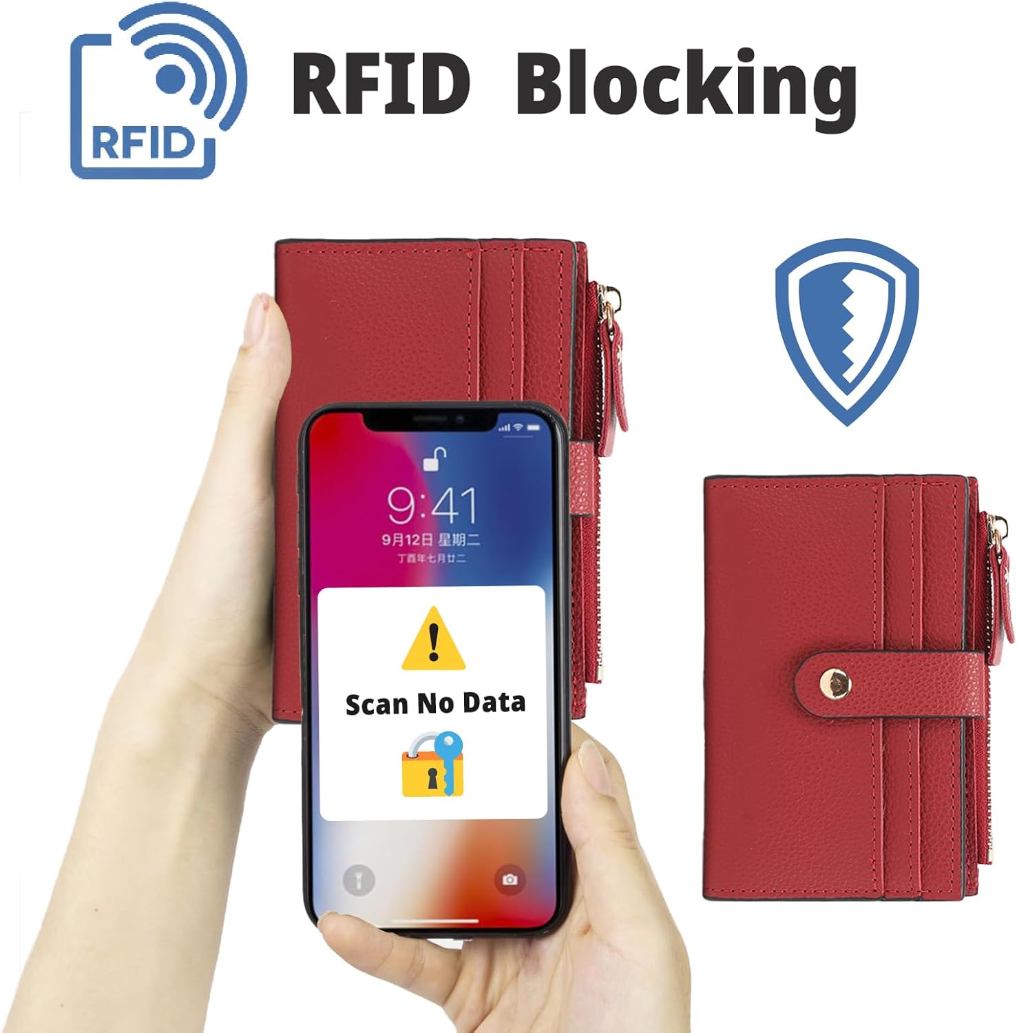 Wallet for Woman, Slim Credit Card Wallets Small Wallet with Buckle Zipper Slim Wallet Purse (Red)