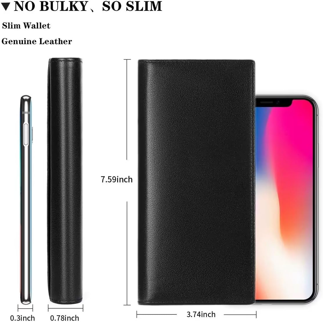 Men Wallet Genuine Leather Long Wallet RFID Blocking Slim Wallet Card Holder Bifold Purse