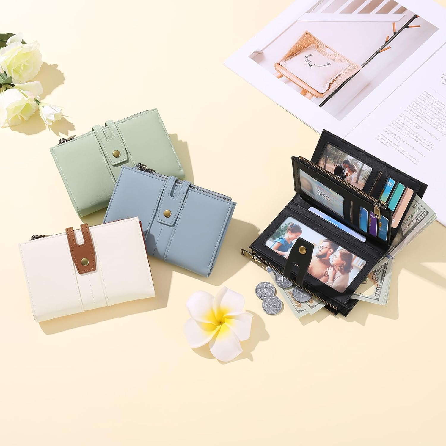 GAEKEAO Small Purses for Women RFID Blocking Leather Trifold Ladies Purses Credit Card Holder Case with ID Window