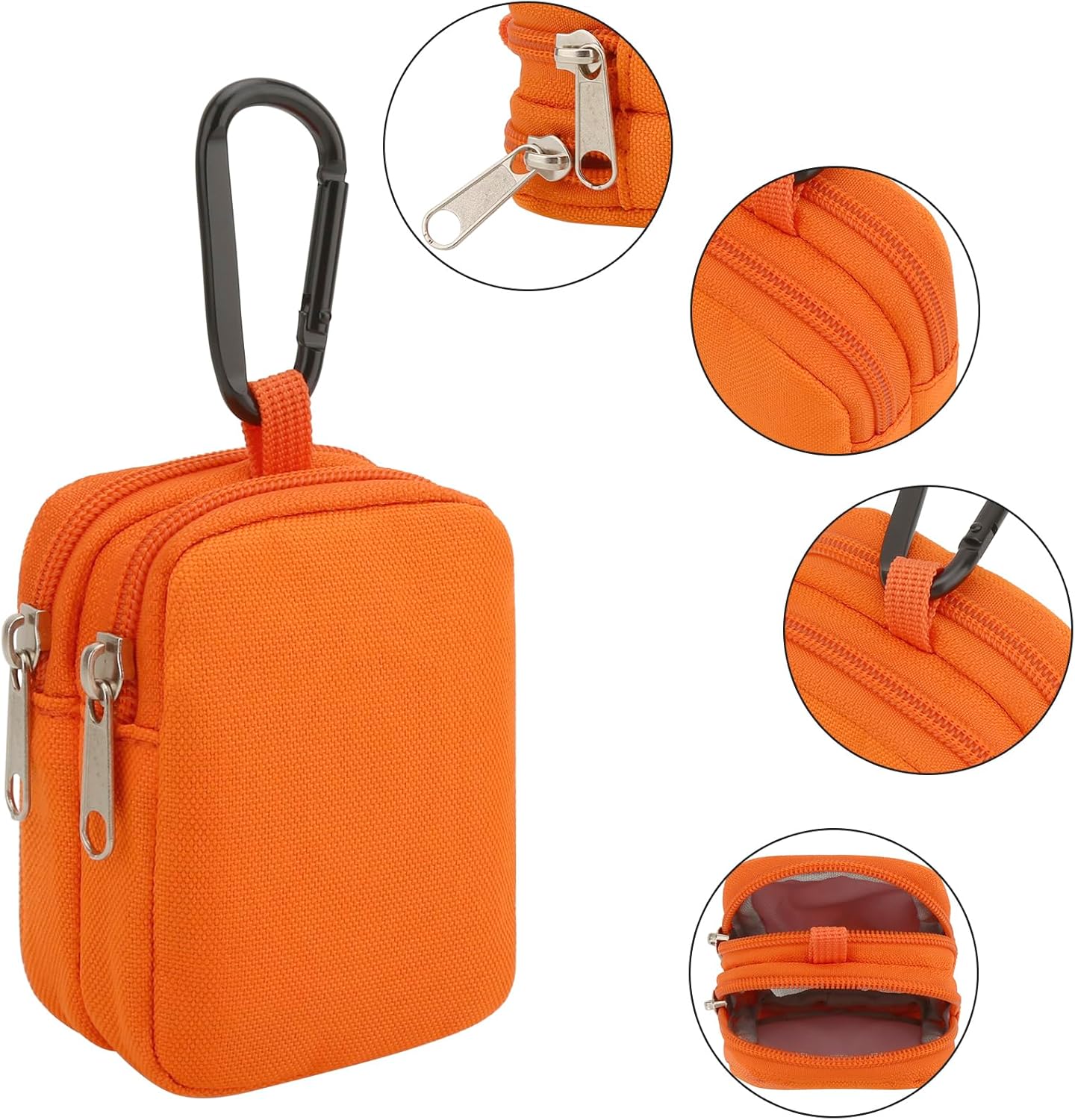 Mini Pouch Coin Purse Small Organizer Bag for Phone Charger, Airpods, Cables, Cards, Keys, Travel Gadget Bag Wallet Zipper Pocket with Hook (Orange)