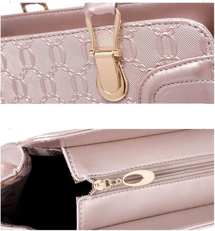 Women PU Leather Handbag Top Handle bag Messenger Bag Shoulder Bag Tote Bag Card Purse in Gold (4 Pcs Set)