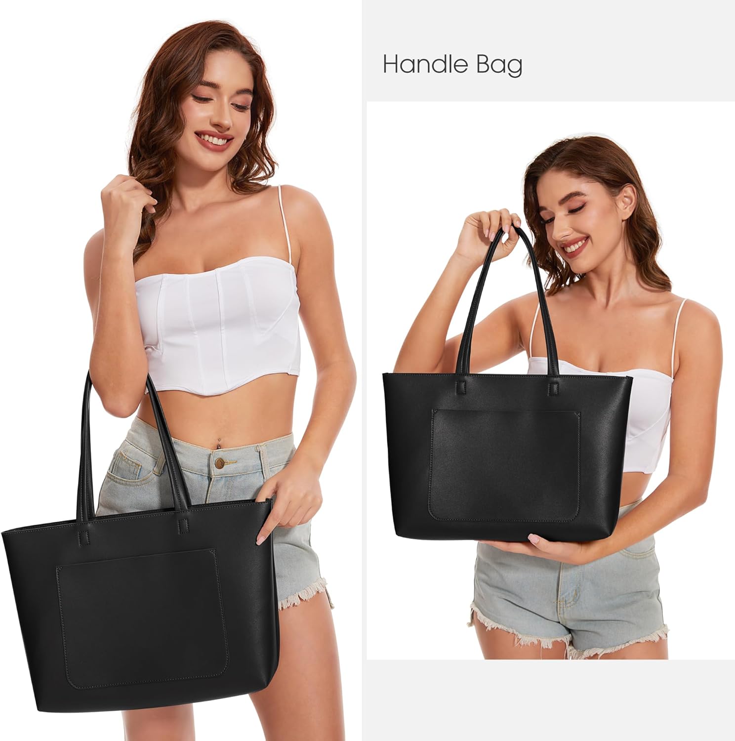 KALIDI Women'S Large Leather Tote Bags For Work School, Featuring Metal Zip Fasteners And Pockets