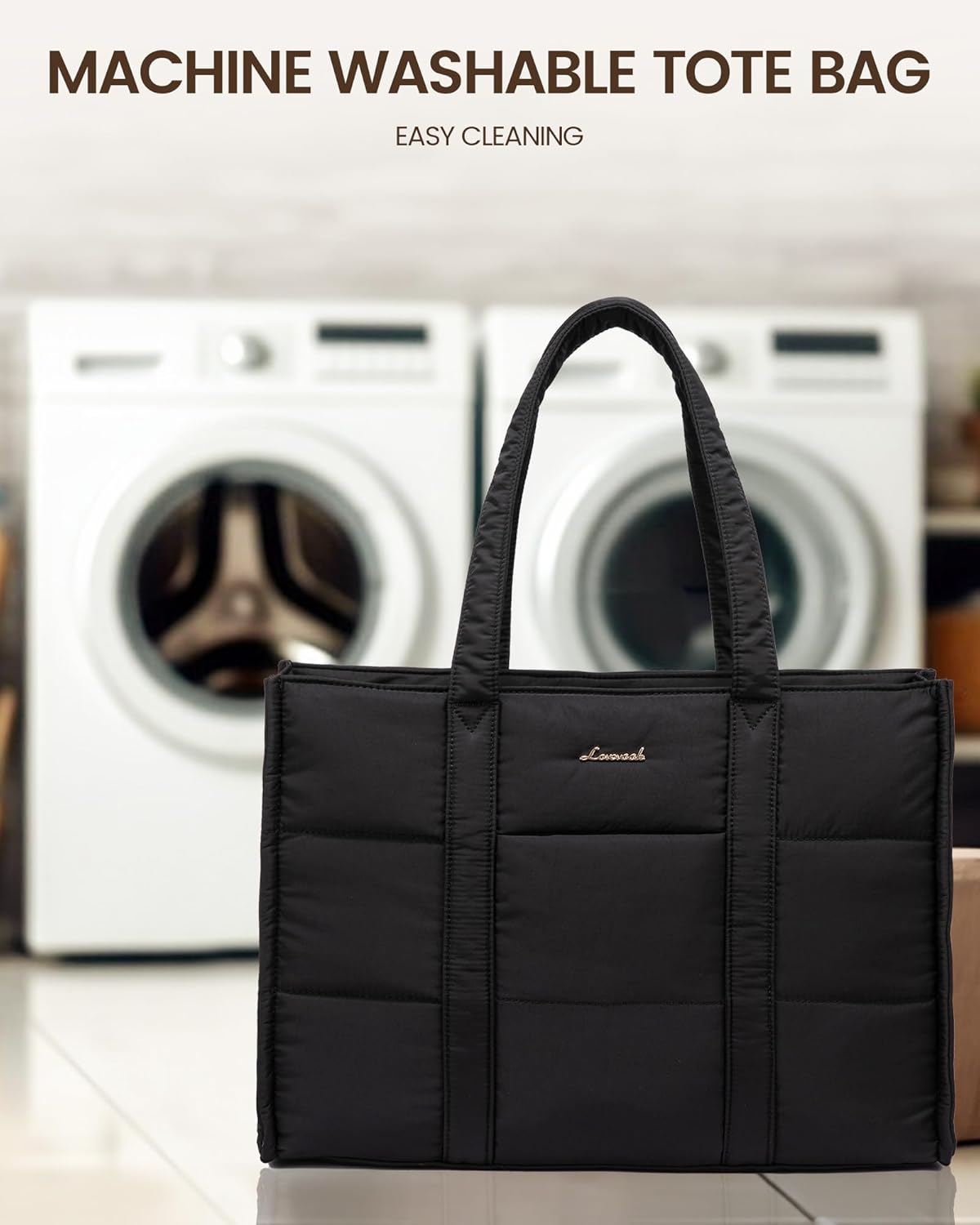 LOVEVOOK Tote Bags for Women, Puffer Quilted Work Bag Ladies Handbags with Zip, Large Womens Totes Hand Bag with Laptop Compartments for School Uni Teacher College