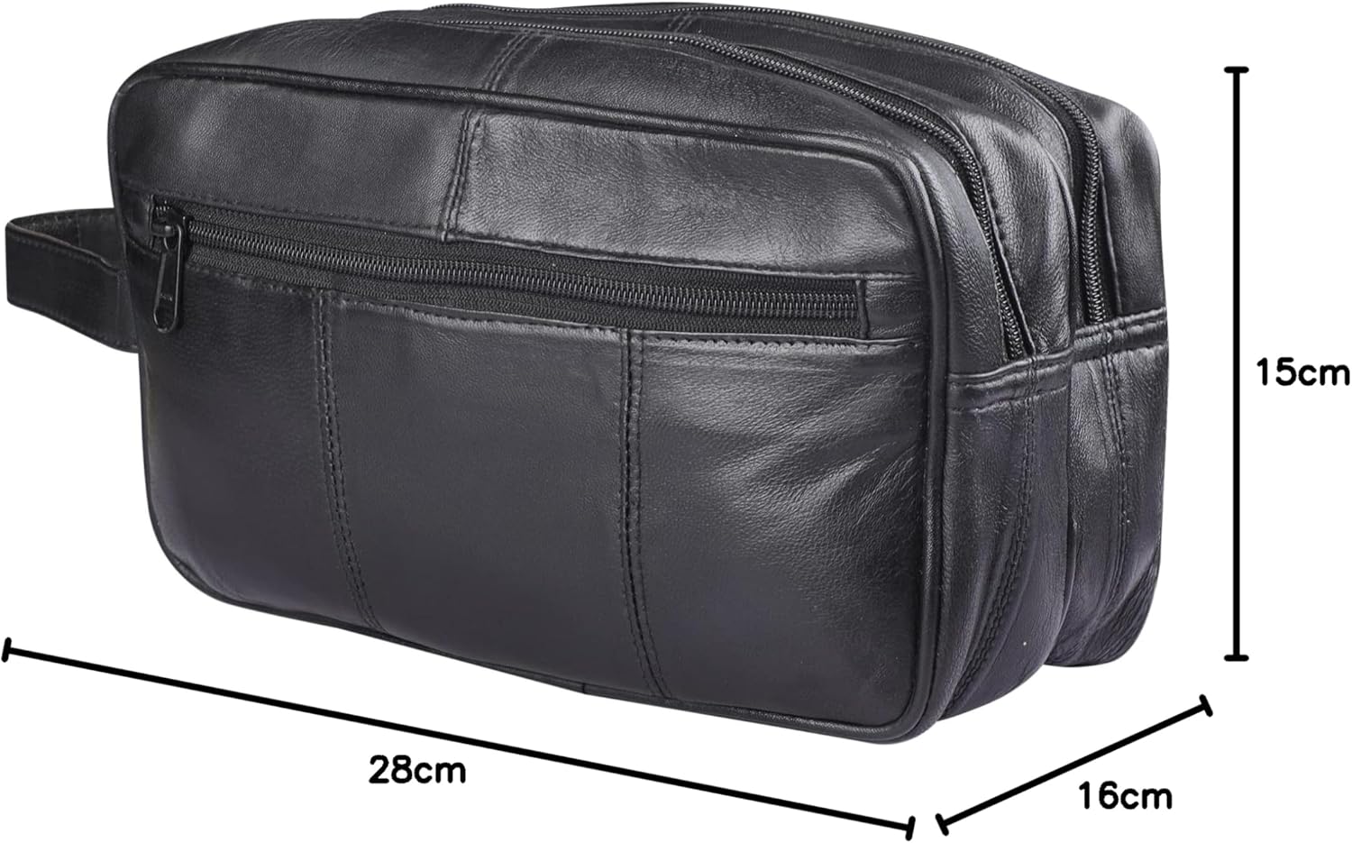 Mens Large Genuine Leather Travel Overnight Wash Gym Toiletry Shaving Bag 3520 Black