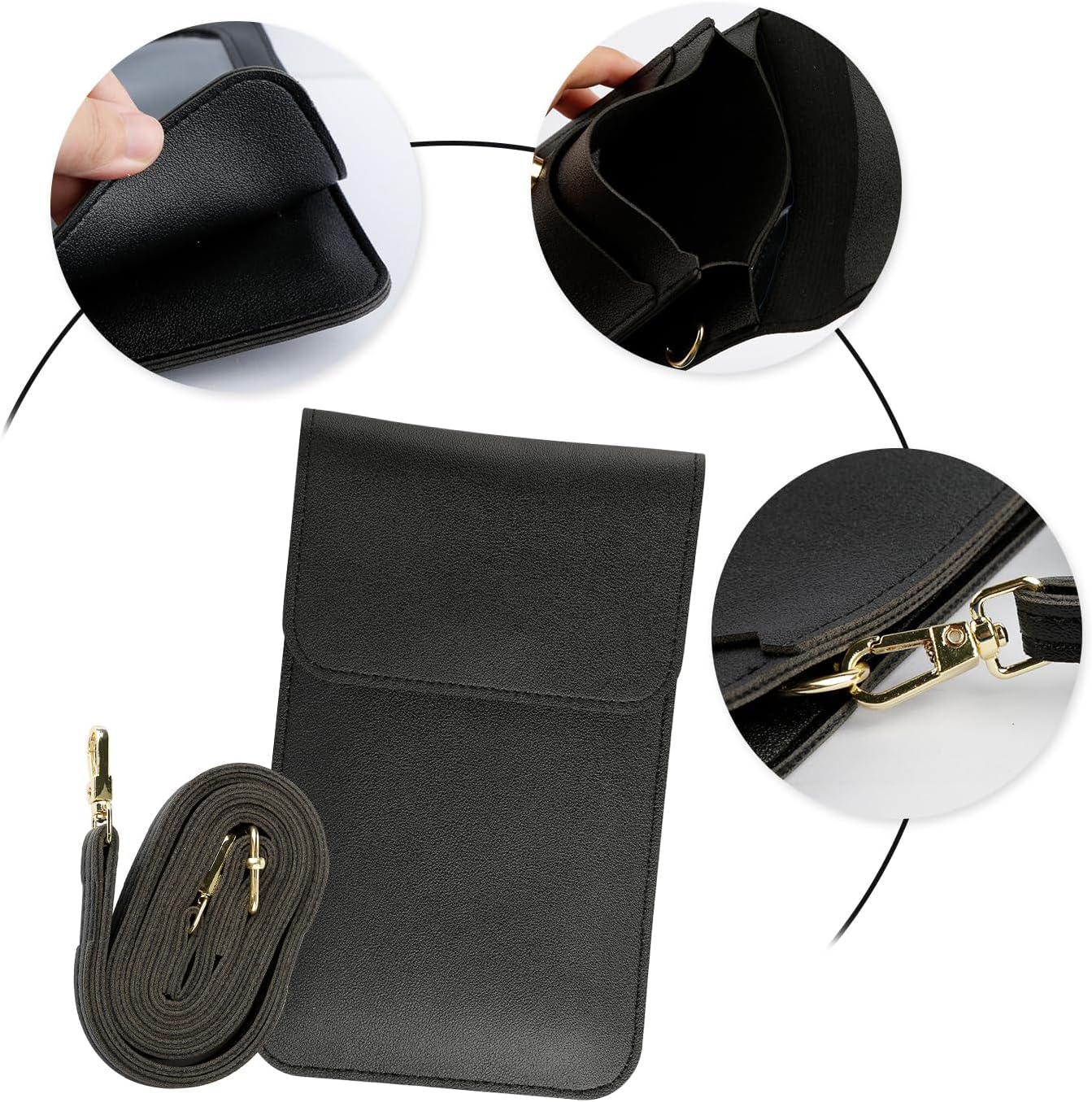 Crossbody Phone Bag,Multi Compartment Touchscreen Shoulder Bag,PU Leather Cellphone Purse Wallet with Adjustable Shoulder Strap for Mobile Phone Less 7 Inch (Black)