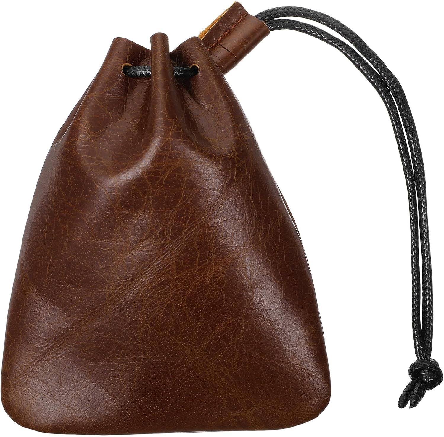 Leather Drawstring Pouch, Cowhide Storage Bag Small Waterproof Leather Pouch Vintage Jewelry Coin Purse, Wallet Gift (Small)