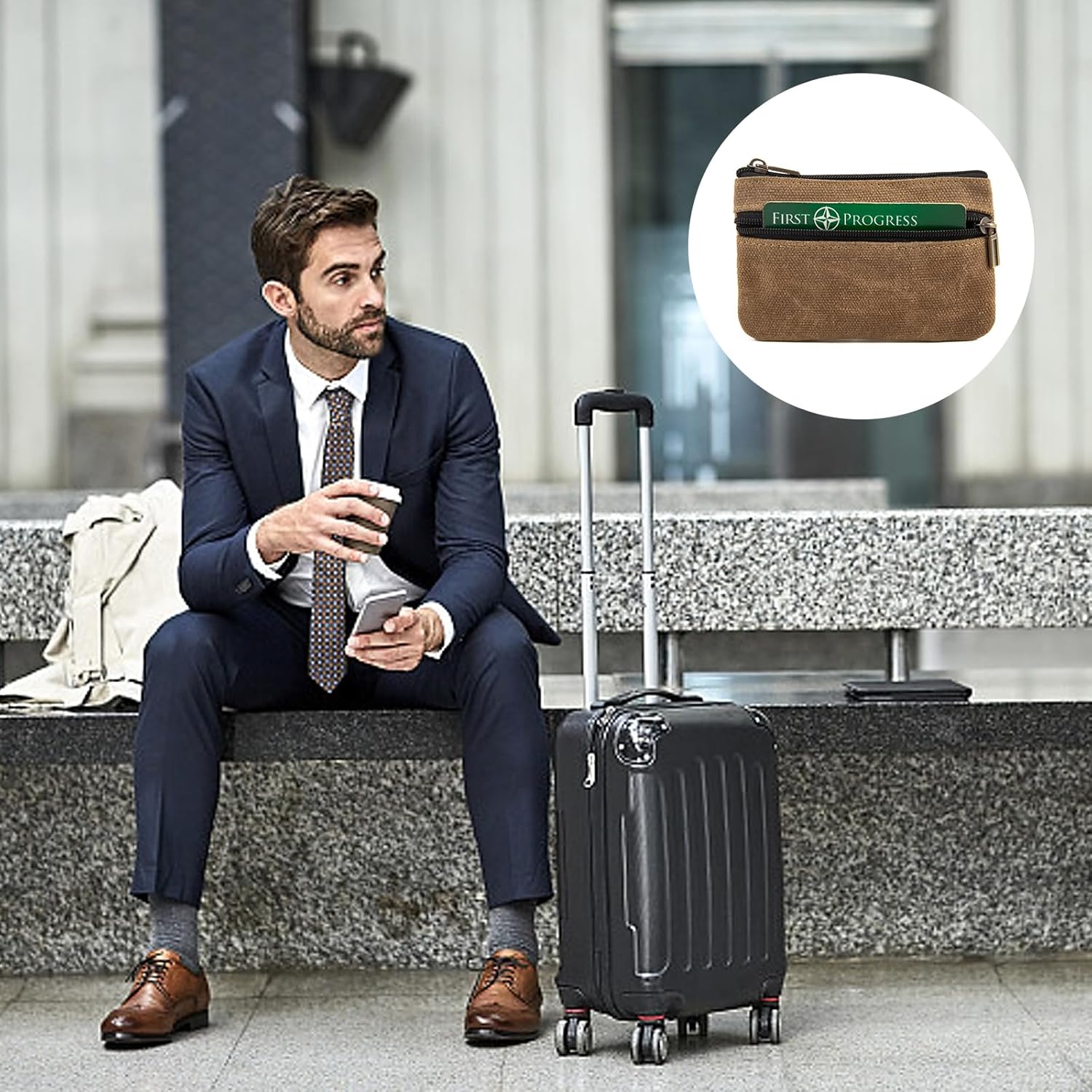 Mens Tray Purses Coin Purse,Coin Pouch,Cash Wallet,Small Change Purse Keychain for Coins Pocket Zipper Wallet with Key Ring,Gifts for Men Dad Father (Coffee)