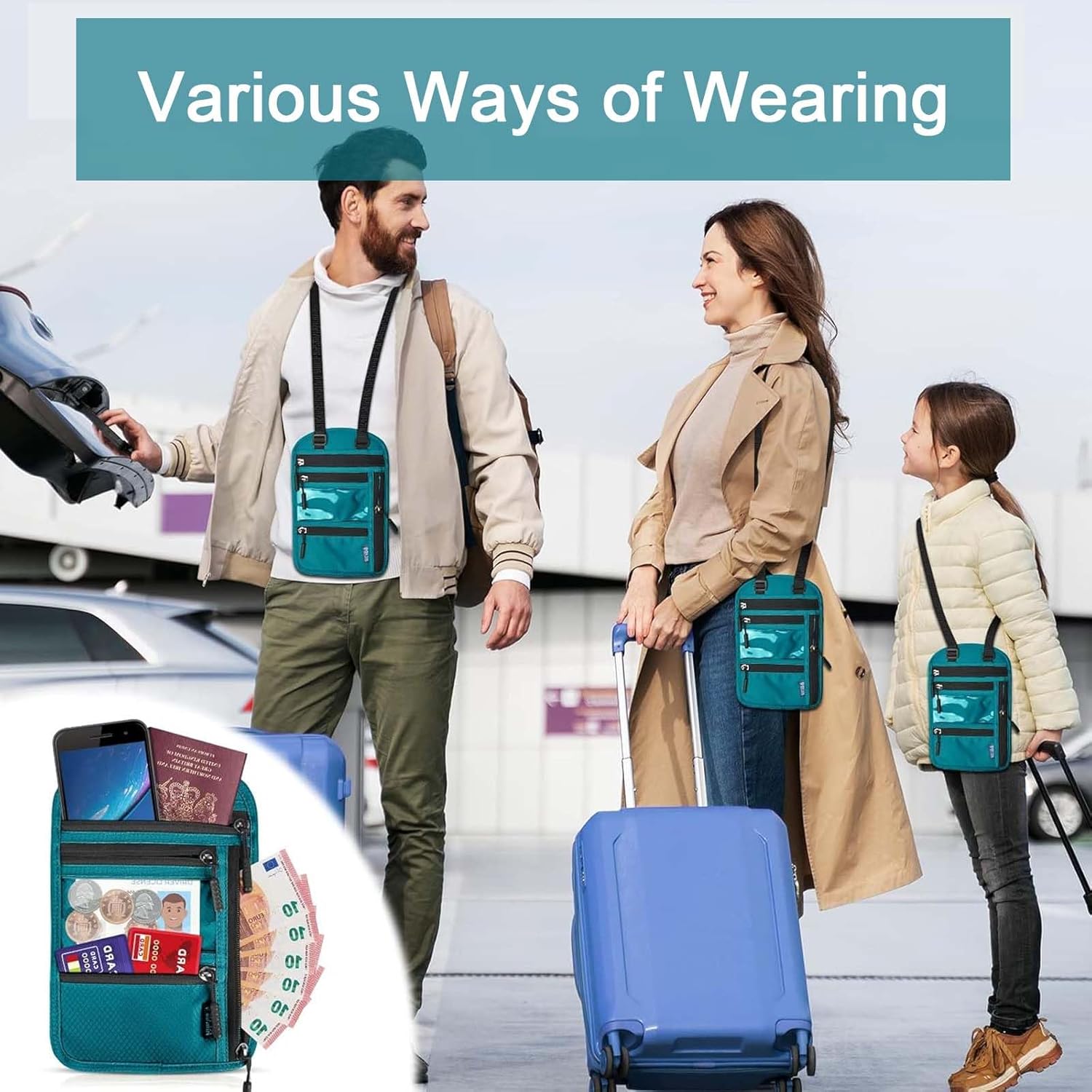 Travel Neck Wallet Passport Holder RFID Blocking Waterproof Passport Wallet Pouch Travel Document Holder Organiser Bag with Adjustable Neck Strap Men Women