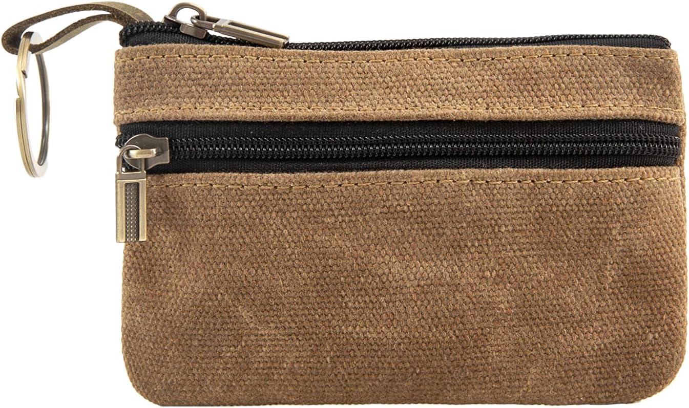 Mens Tray Purses Coin Purse,Coin Pouch,Cash Wallet,Small Change Purse Keychain for Coins Pocket Zipper Wallet with Key Ring,Gifts for Men Dad Father (Coffee)