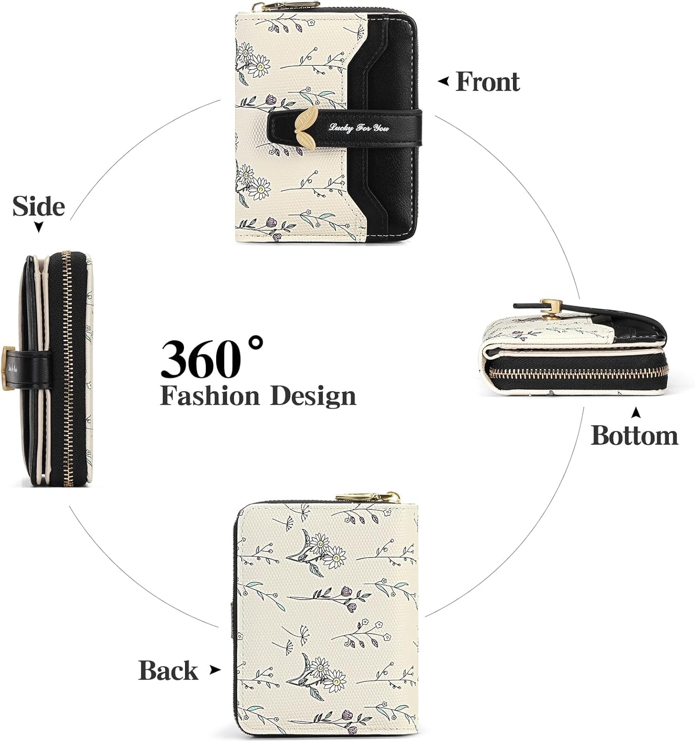 GAEKEAO Purses for Women Small Ladies Purse Cute Leather Bifold Compact Womens Wallet RFID Blocking with Zipper Pocket ID Window Black