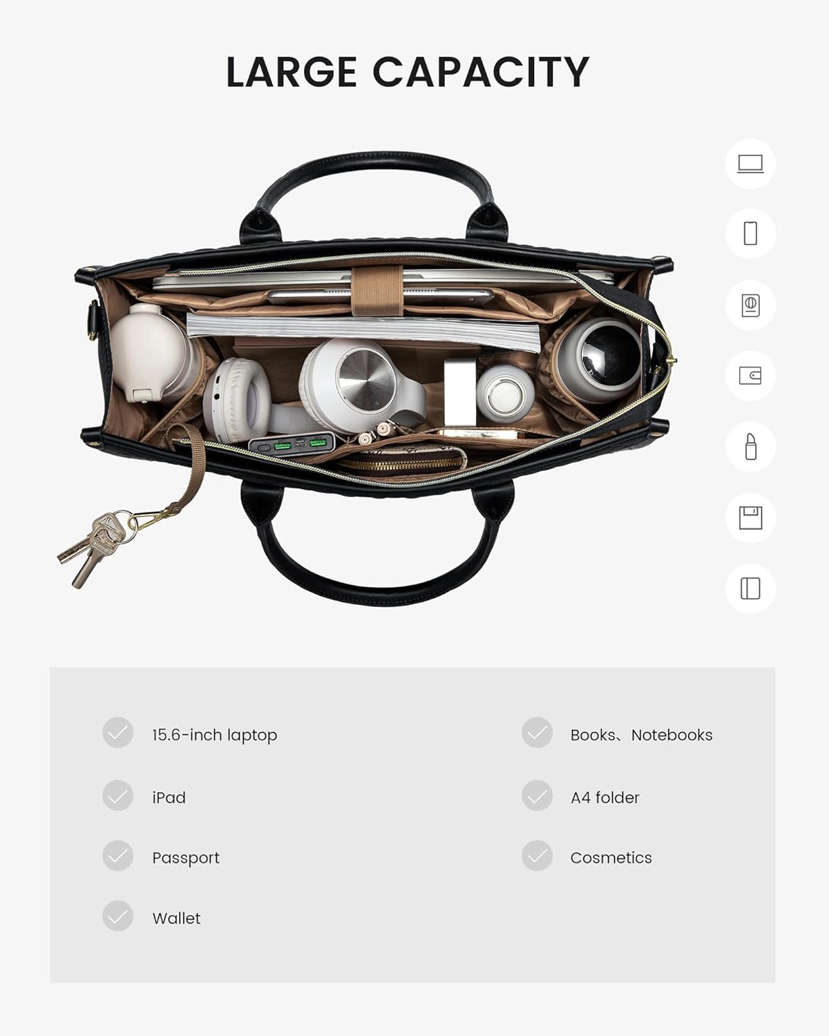 LOVEVOOK Handbags for Women Laptop Bags 15.6 Inch, Ladies Tote Bag for Work Office Business School, Large Womens Shoulder Bag with Adjustable Straps & Clutch Bag Lightweight, Black