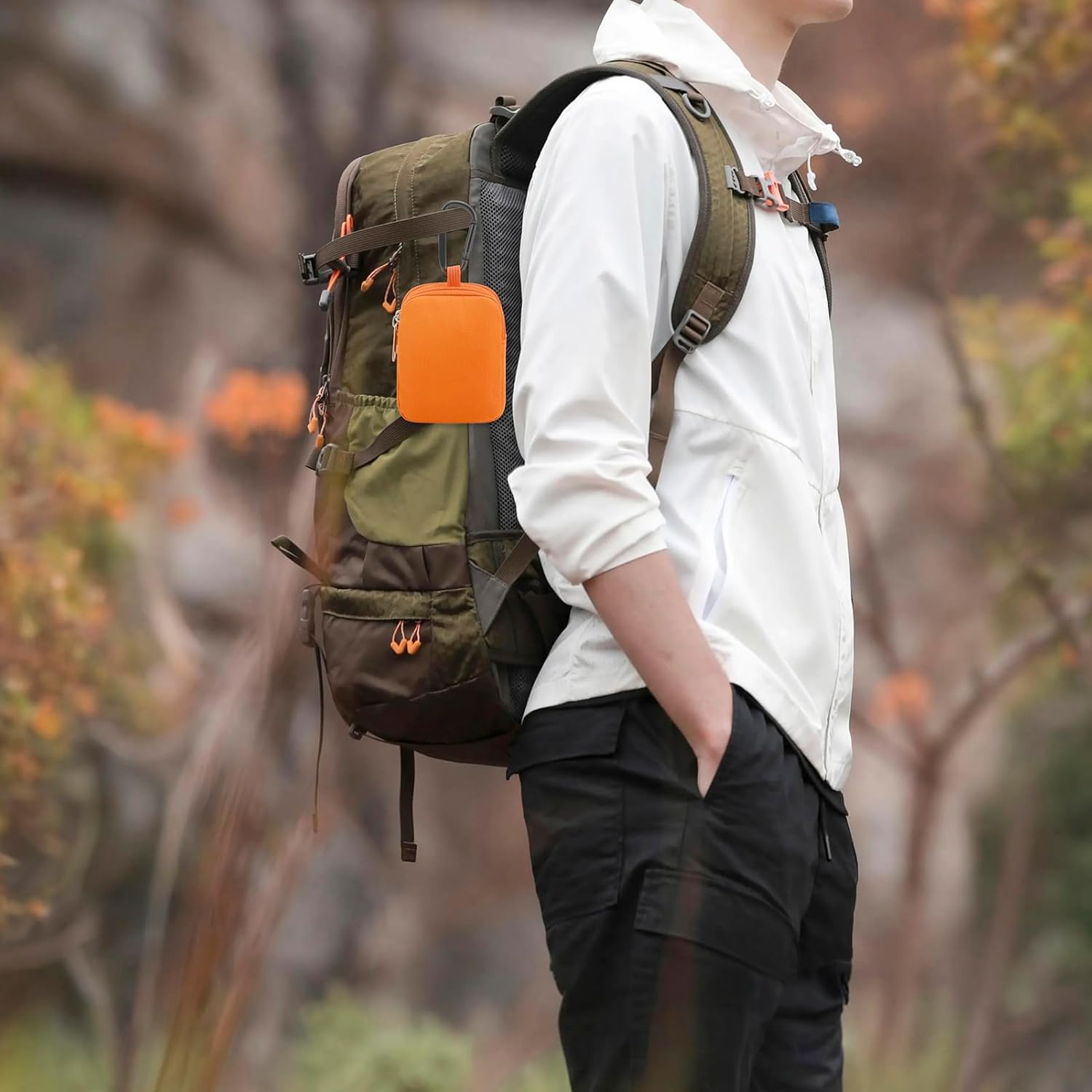 Mini Pouch Coin Purse Small Organizer Bag for Phone Charger, Airpods, Cables, Cards, Keys, Travel Gadget Bag Wallet Zipper Pocket with Hook (Orange)