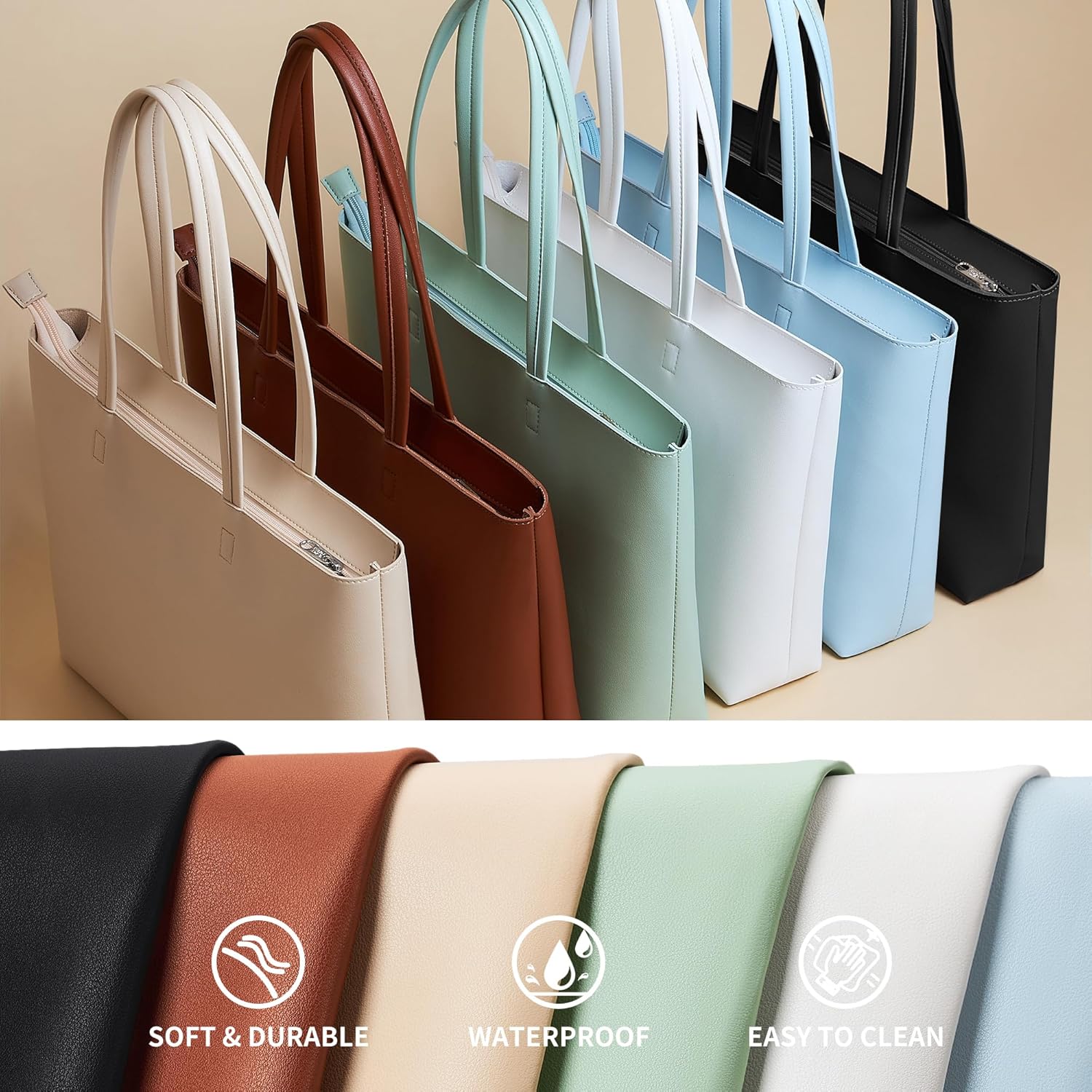 KALIDI Tote Bag Handbags for Women Large shoulder bag with Zipper Waterproof PU Women's Totes Ladies Bag for Work School Travel Daily Use