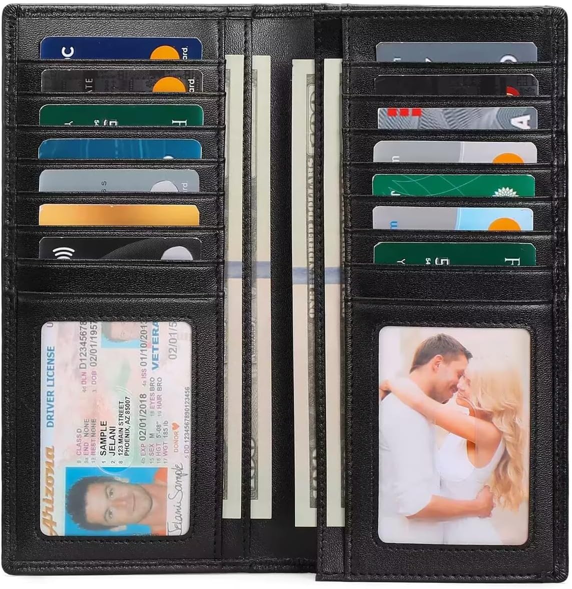 Men Wallet Genuine Leather Long Wallet RFID Blocking Slim Wallet Card Holder Bifold Purse