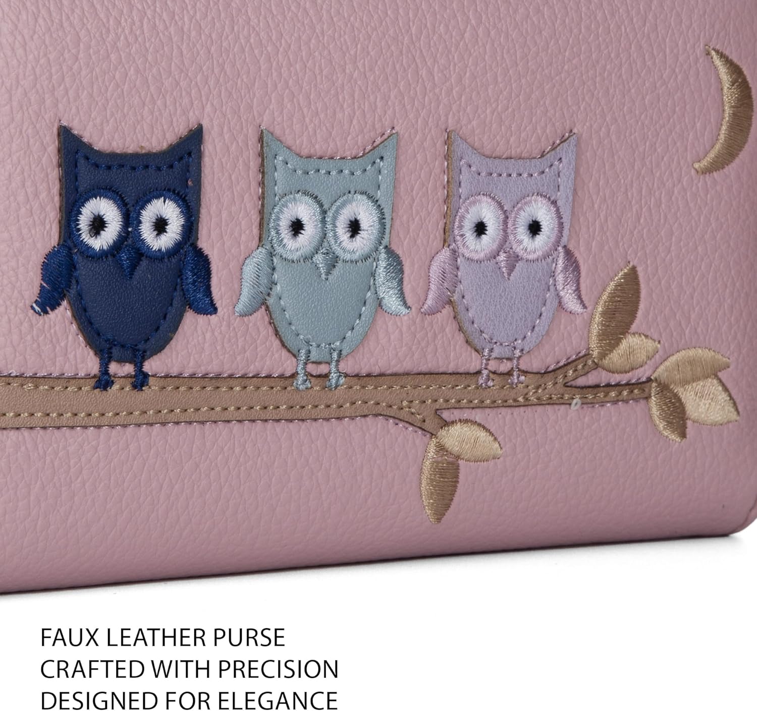 Woodland Leathers Italian Designed Women's Wallets, Card Cases & Money Organisers, Roomy, Super Soft and Fancy Ladies Purse Clutch, Multi Compartment Card Organiser Purse (Owls Pink)
