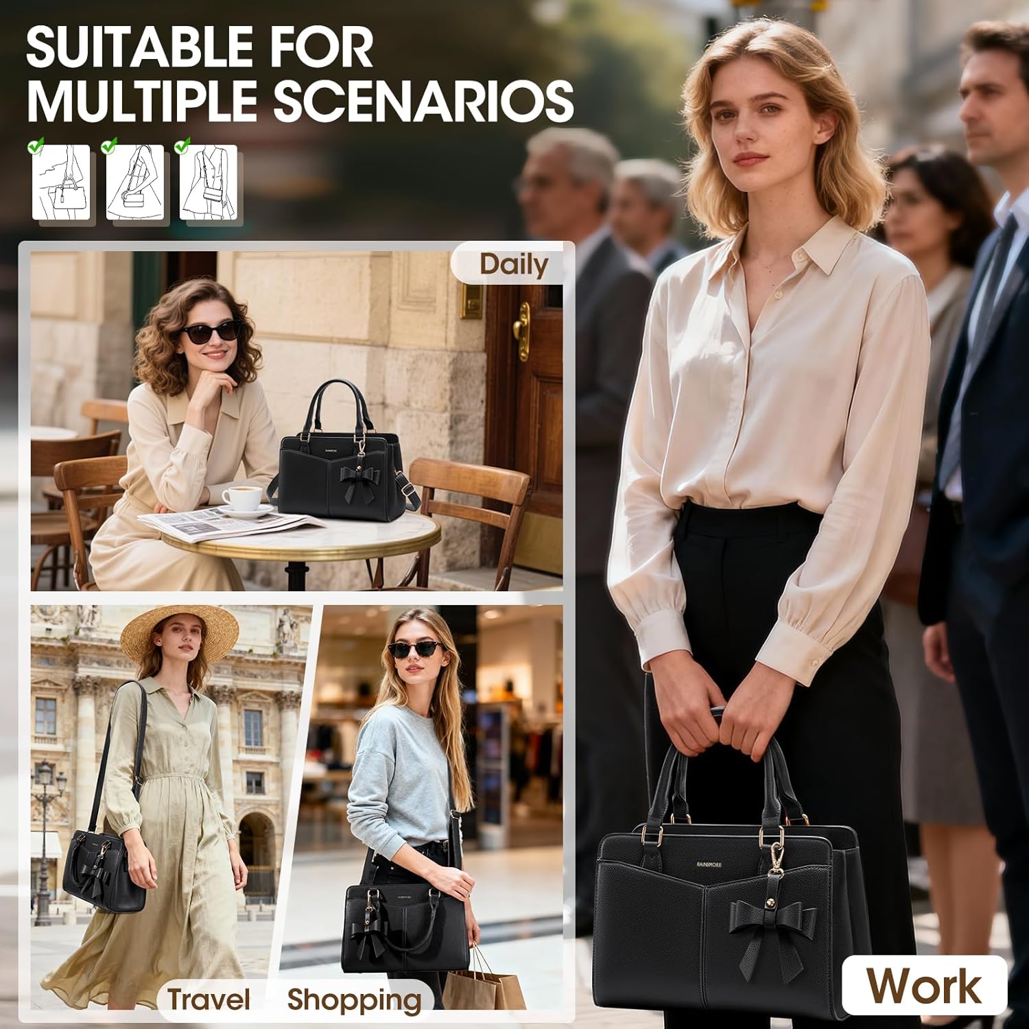 RAINSMORE Handbags for Women PU Leather Designer Handbags for Women Elegant Top Handle Shoulder Bag Tote Bag for Casual Travel