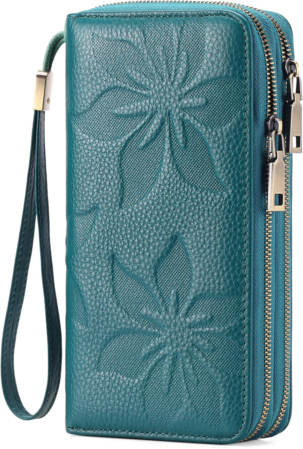 GAEKEAO Purses for Women Double Zipper Phone Clutch RFID Blocking Vegan Leather Wristlet Purse Large Capacity Long Credit Card Holder with Grip Hand Strap