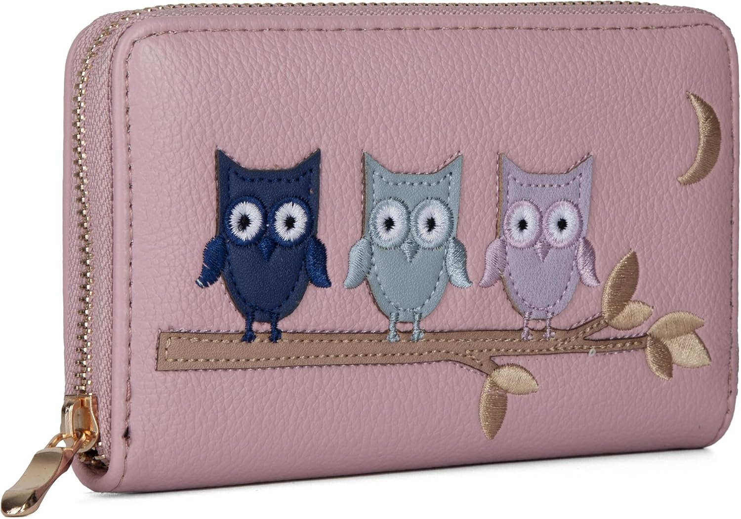 Woodland Leathers Italian Designed Women's Wallets, Card Cases & Money Organisers, Roomy, Super Soft and Fancy Ladies Purse Clutch, Multi Compartment Card Organiser Purse (Owls Pink)