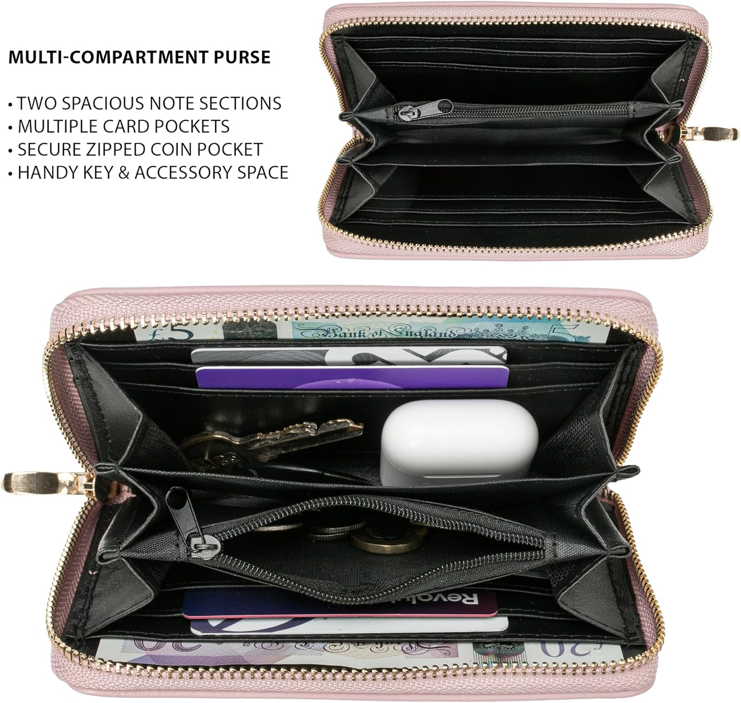 Woodland Leathers Italian Designed Women's Wallets, Card Cases & Money Organisers, Roomy, Super Soft and Fancy Ladies Purse Clutch, Multi Compartment Card Organiser Purse (Owls Pink)