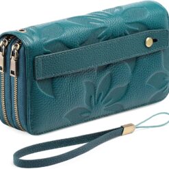 GAEKEAO Purses for Women Double Zipper Phone Clutch RFID Blocking Vegan Leather Wristlet Purse Large Capacity Long Credit Card Holder with Grip Hand Strap